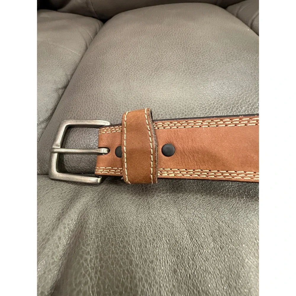 Wrangler Mens Tan Brown Genuine Leather Belt Stitched Size 42 BW25352‎